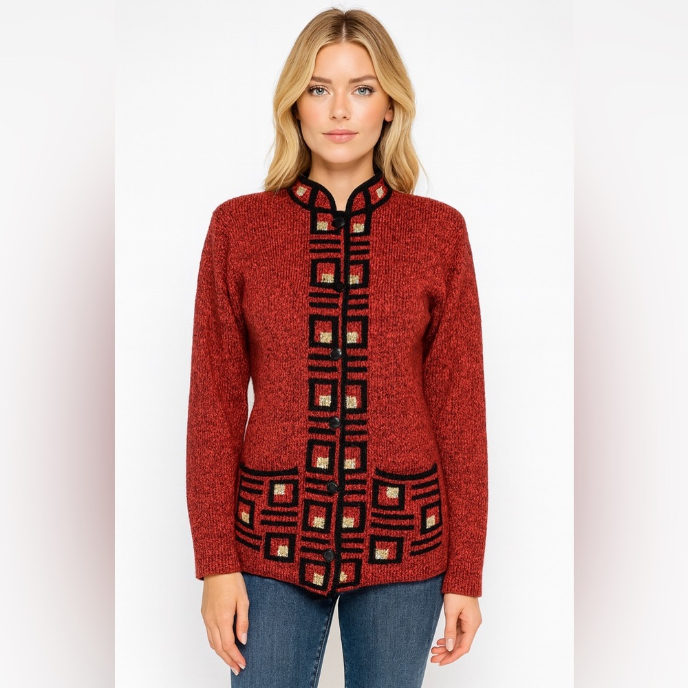 Vtg South Cotton Hand Loomed Cardigan Sweater